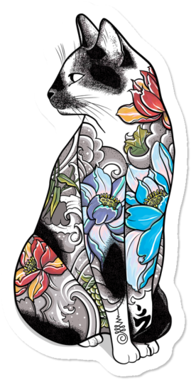 Cat In Lotus Tattoo Clipart (650x650), Png Download