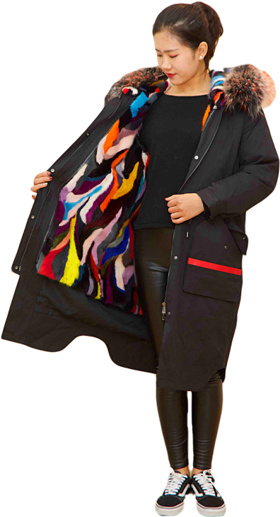 Fashion Women Parka 85cm Long Anorak Jacket Raccoon - Girl Clipart (800x800), Png Download