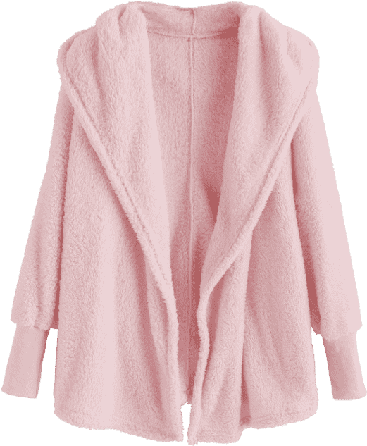 Pink Autumn And Winter No Solid Hooded Full Long Wide-waisted - Cardigan Clipart (558x744), Png Download