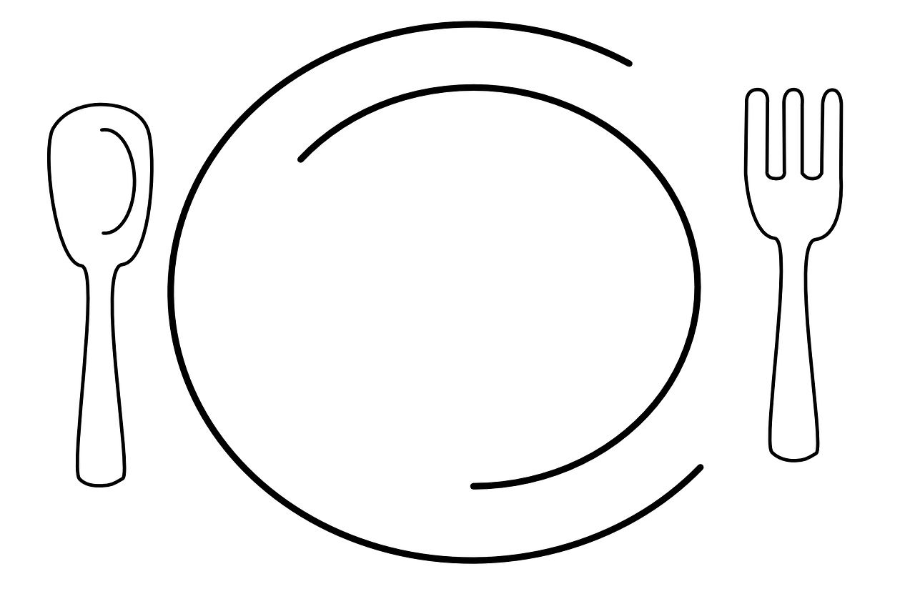Plate Dinner Fork Spoon White Png Image - Plate Food Black And White Clipart (1280x838), Png Download