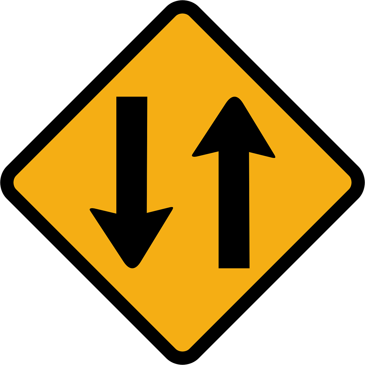 Two Way Traffic Sign Direction Png Image - Lane Ends Merge Left Sign Clipart (1280x1280), Png Download