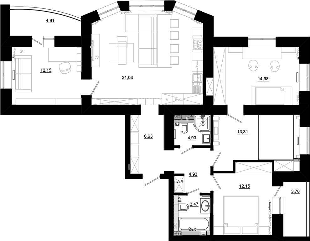 Cozy Apartment Floor Plan Clipart (1200x979), Png Download