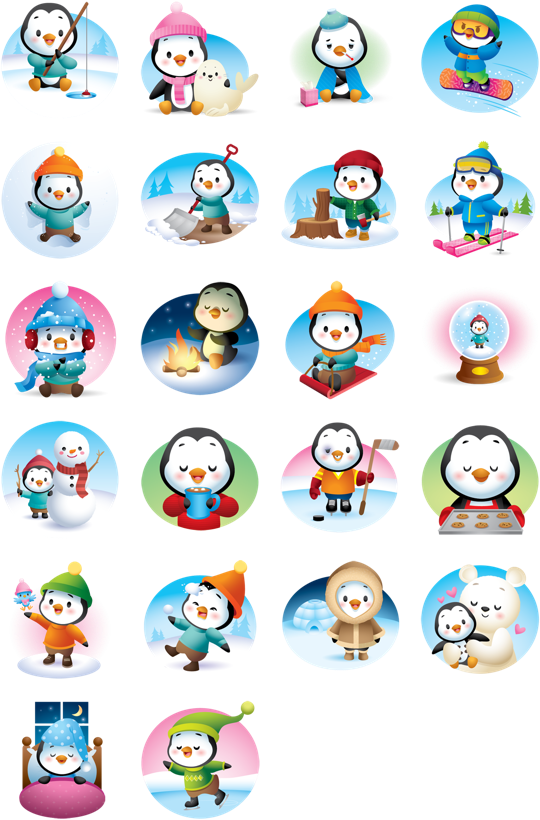 Stickers Are Illustrations Or Animations Of Characters - Waddles Winter Facebook Stickers Clipart (540x820), Png Download