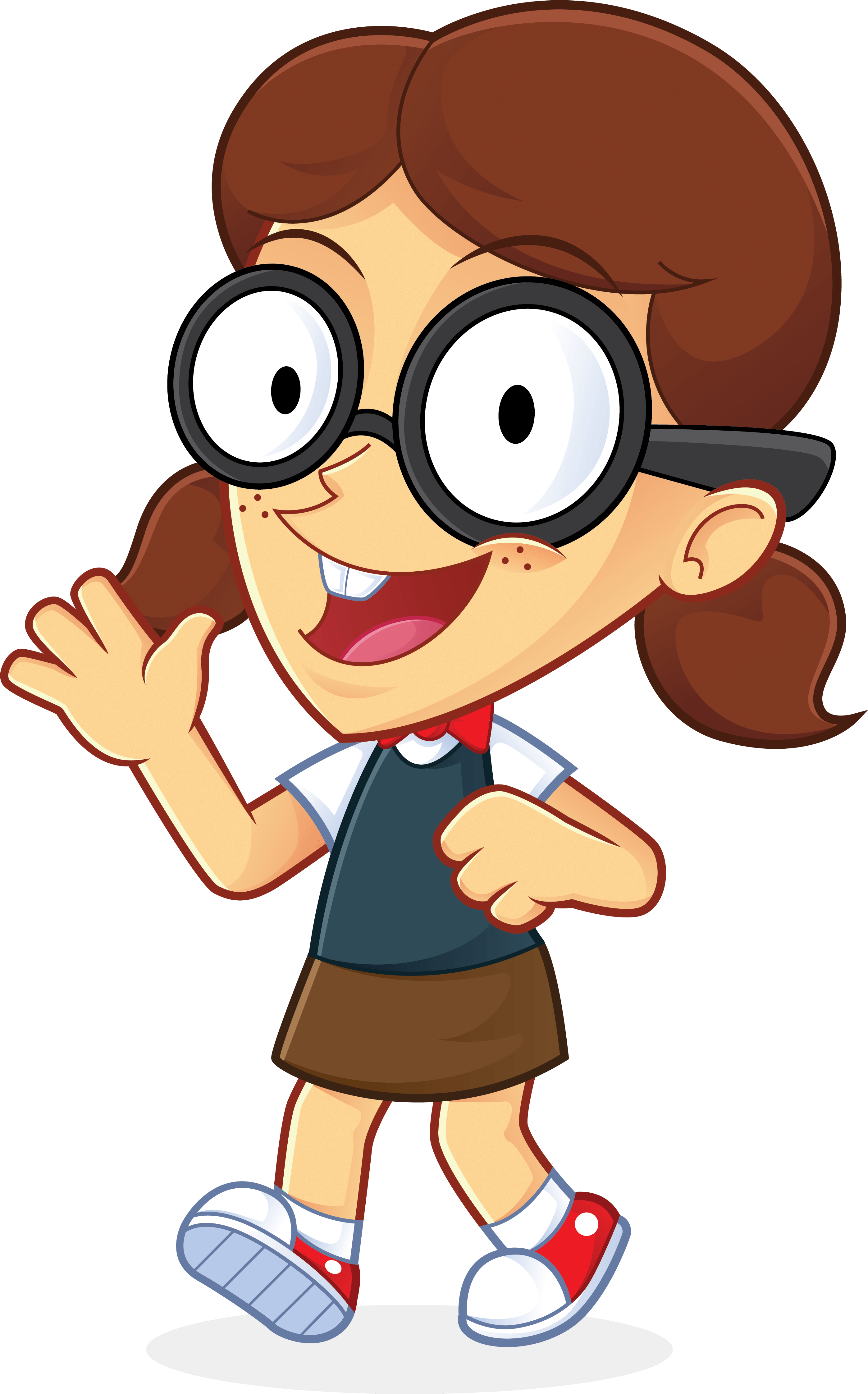 Free Girl Geek Waving And Walking People High Resolution - Thinking Girl Cartoon Clipart (2794x4487), Png Download
