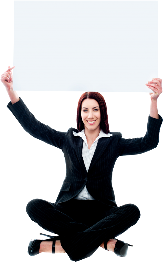 Download Business Women Holding Banner Png - Business Woman Sitting Transparent Clipart (768x1006), Png Download
