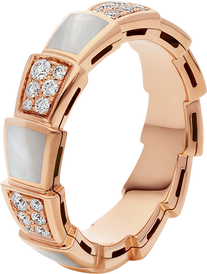 Serpenti Band Ring In 18 Kt Rose Gold With Mother Of - Bulgari Serpenti Viper Ring Clipart (1800x1405), Png Download