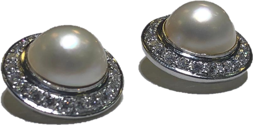 Platinum Diamond And Pearl Earrings There Are 44 Old - Earrings Clipart (1080x810), Png Download