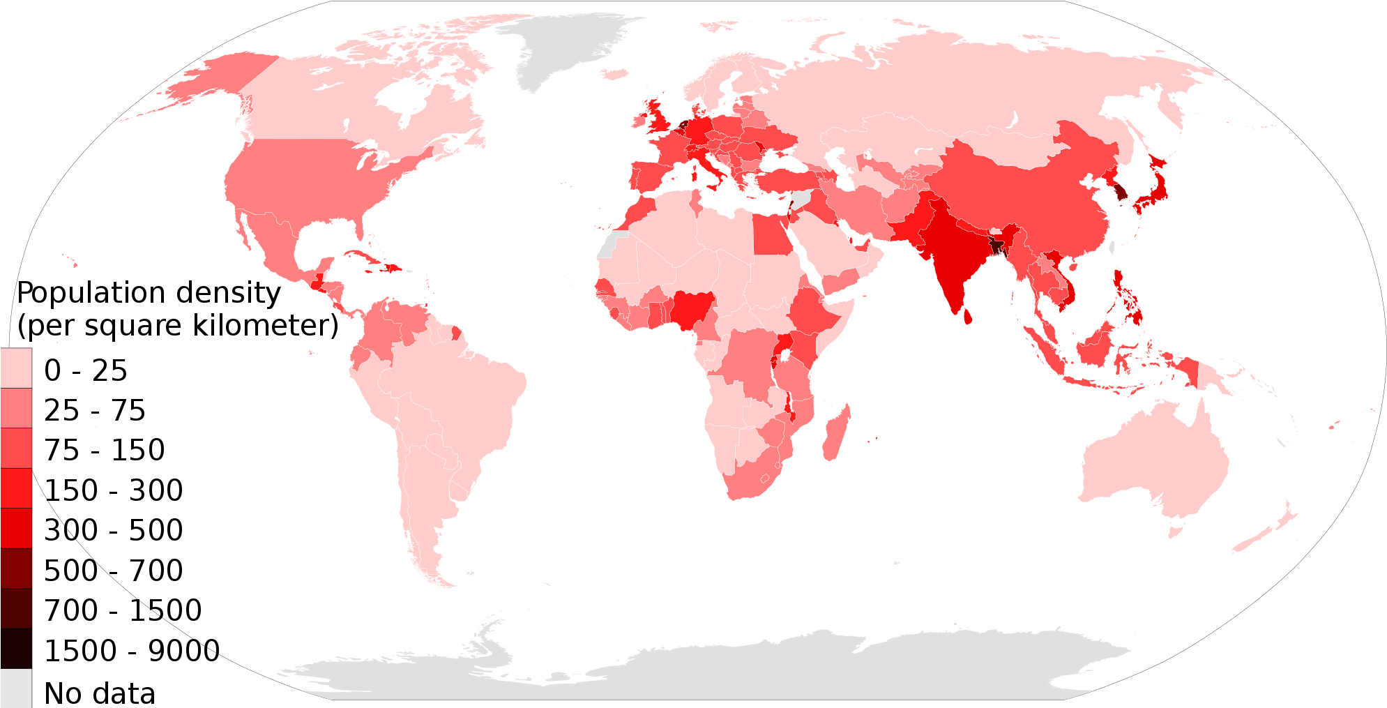 Physical And Human Factors Affecting Global Population - Countries By Population Density 2017 Clipart (2000x1025), Png Download