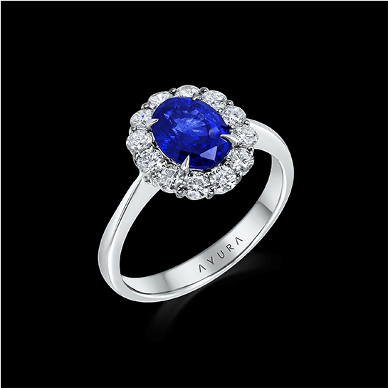 Blue Sapphire Ring Set With White Diamonds, 18kt White - Gemstone Ring Silver Blue Rings Design Clipart (800x544), Png Download