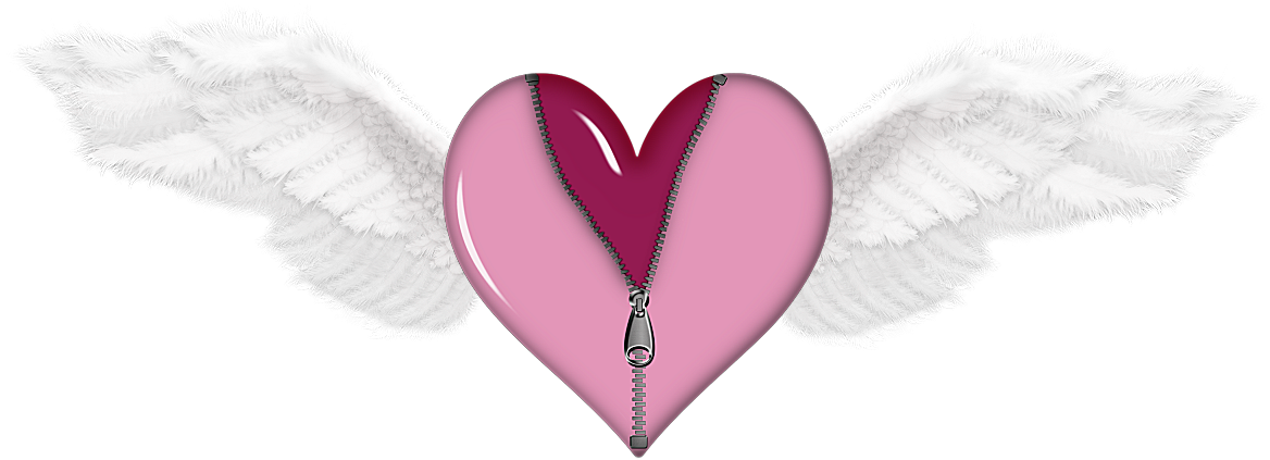 Zipped Heart With Wings Png Picture - Pink Angel Heart With Wings Clipart (1200x500), Png Download