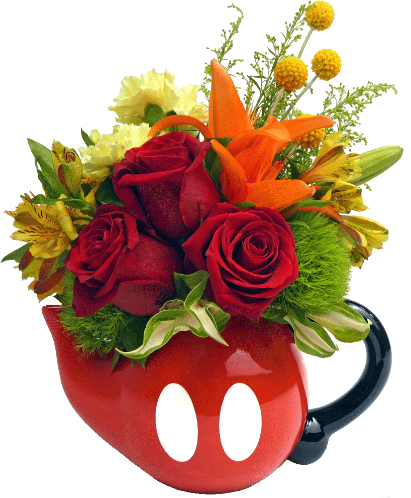 Mickey Mouse Pants Teapot Bouquet - Mickey Y Minnie Mouse Flowers Clipart (1024x1024), Png Download