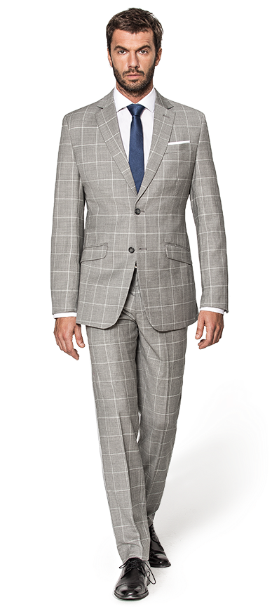 Grey Checked Wool Suit - Formal Wear Clipart (400x900), Png Download