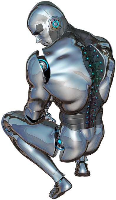 Man Face Back Posing Robot Cyborg Android - Powerpoint Template Artificial Intelligence Clipart (697x720), Png Download