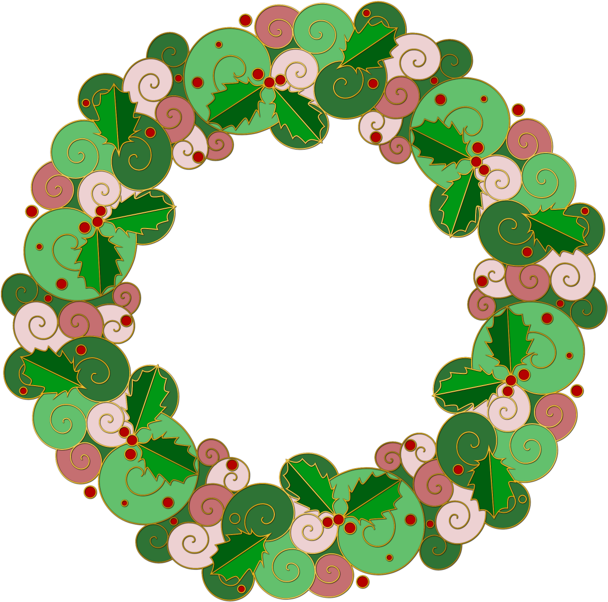 Holly Wreath Png - Christmas Wreath Cartoon Transparent Background Clipart (1200x1200), Png Download