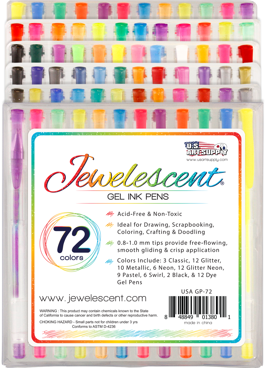 72 Color Gel Ink Pen Set With Removable Organizer Trays - Art Clipart (1291x1500), Png Download