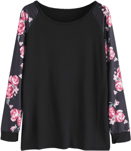 Womens Long Floral Print Raglan Sleeve Tee - Blouse Clipart (480x640), Png Download