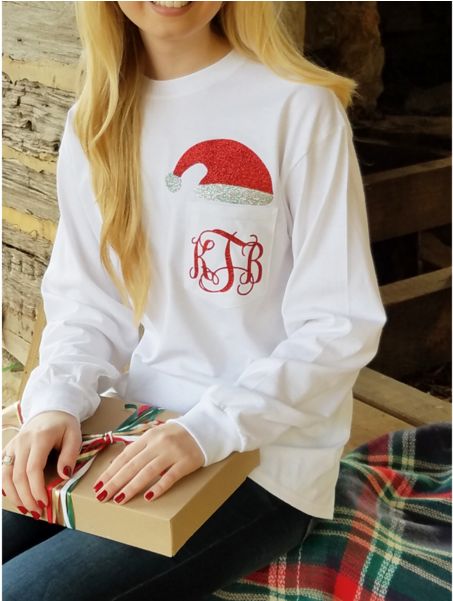 Monogrammed Santa Shirt ~ Cute Santa Hat Monogram Shirt - Girl Clipart (600x600), Png Download