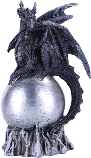 Black Dragon On Silver Orb Statue - Statue Clipart (555x555), Png Download