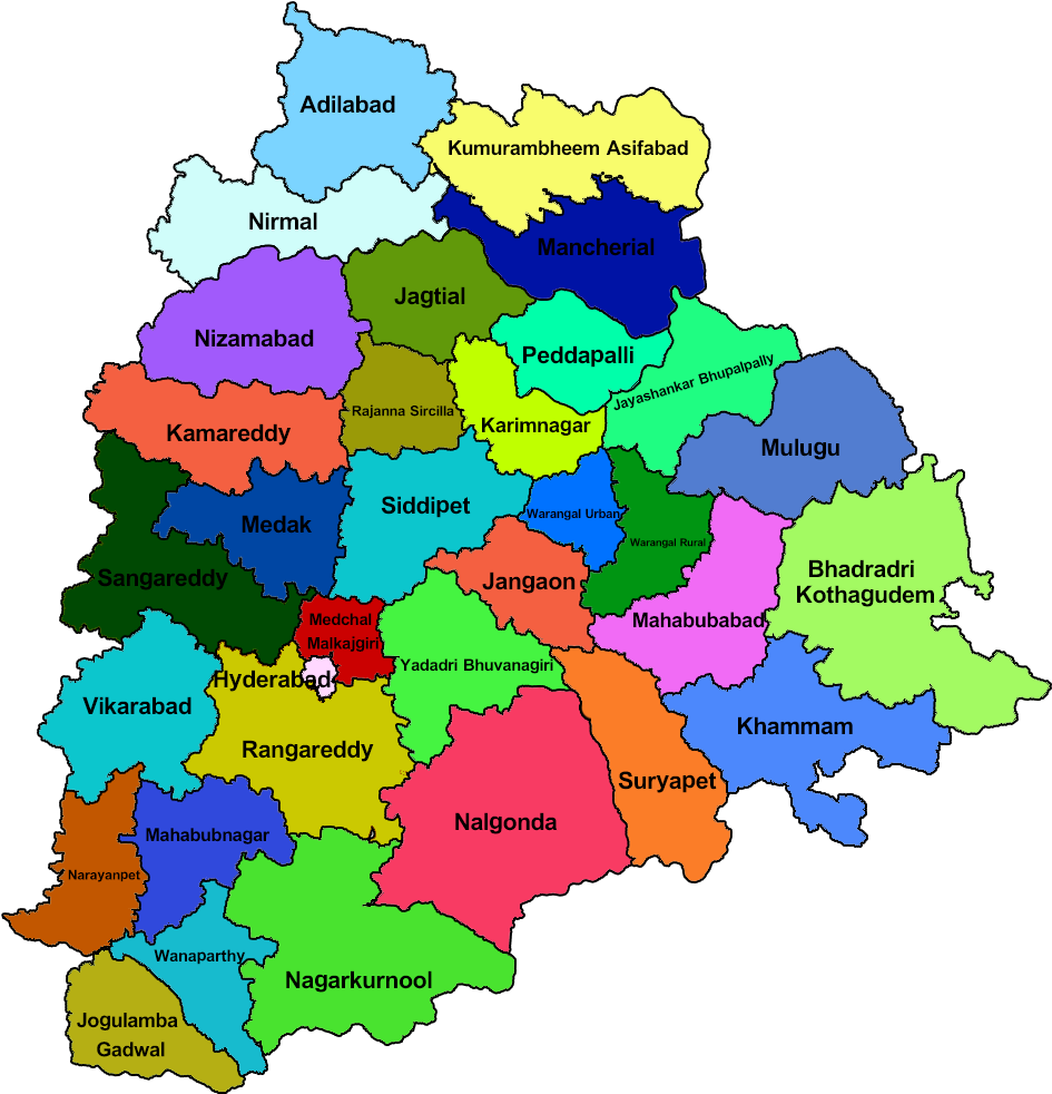 Telangana State Map - Telangana Assembly Constituencies Map Clipart (1000x1000), Png Download