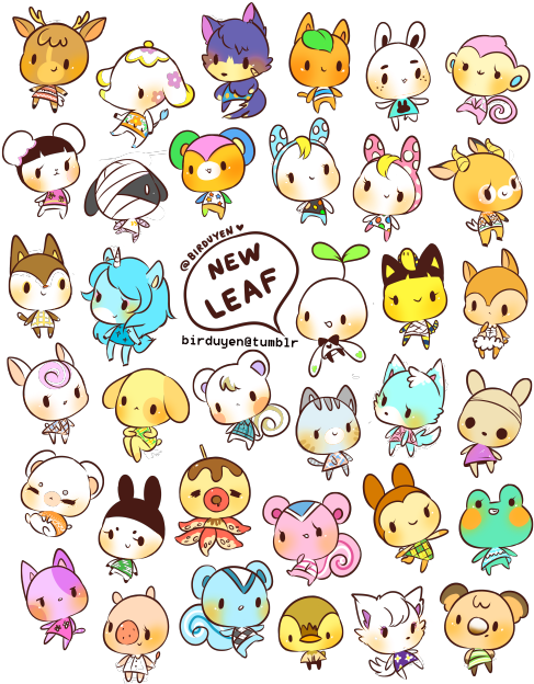 New Leaf Stickers~ - Cute Animals In Animal Crossing New Leaf Clipart (500x647), Png Download
