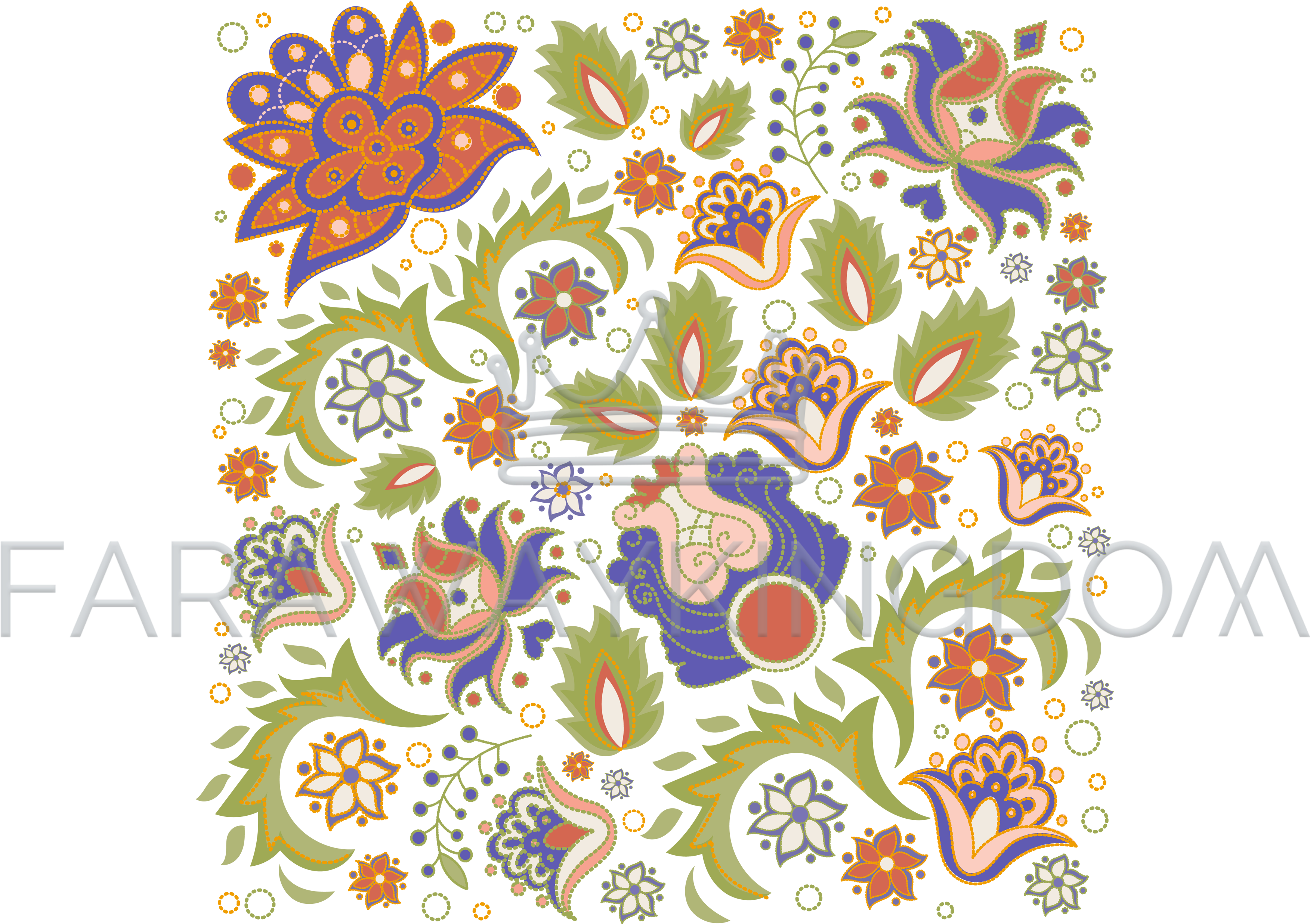 Floral Ornament Oriental Folk Ethnic Vector Illustration - Motif Clipart (3508x2480), Png Download