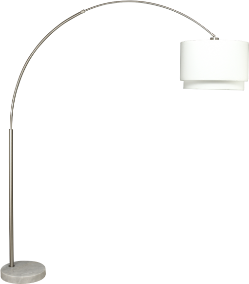 Brush Steel Arching Floor Lamp With White Marble Base - Lampshade Clipart (580x580), Png Download