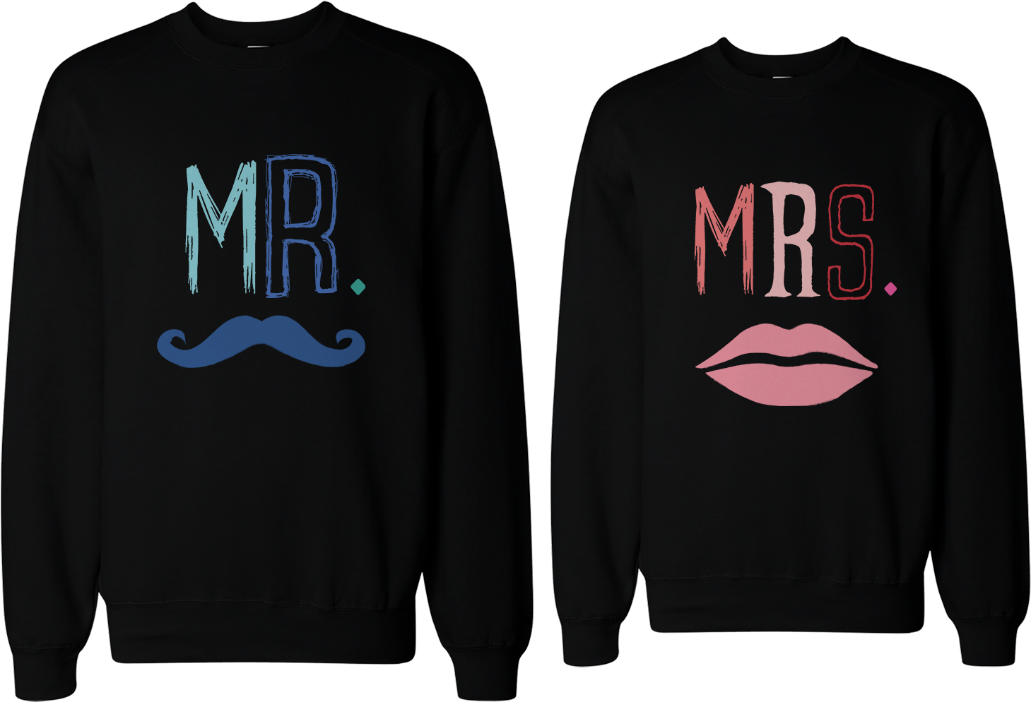 Blue Mustache & Mrs - Boyfriend And Girlfriend Couple Shirt Clipart (1550x1000), Png Download