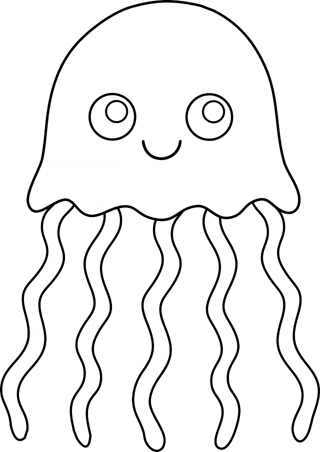 Cute Colorable Jellyfish Id 93515 Uncategorized Yoand - Jelly Fish Clipart Black And White Png Transparent Png (640x904), Png Download