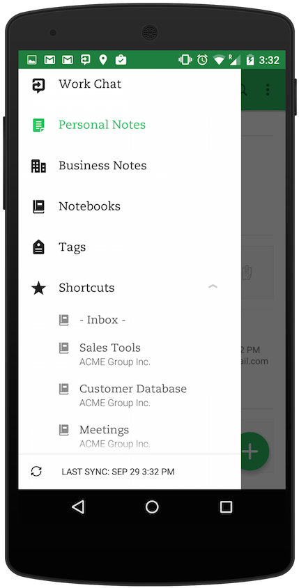 Shorcuts Menu In Evernote For Android - Evernote On Phone Clipart (700x1050), Png Download