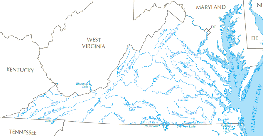 Map Of Virginia Rivers Clipart (896x463), Png Download