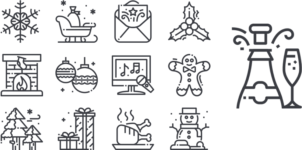 Christmas And New Year Line Set By Kucingklawu Std - Winter Clipart (1024x494), Png Download