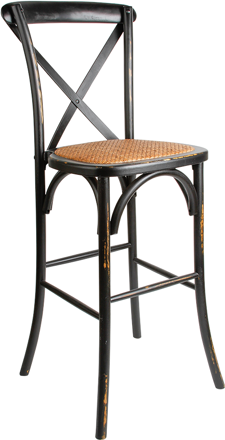 Black Distressed Bistro Barstool - Brown Cross Back Chairs Clipart (980x980), Png Download