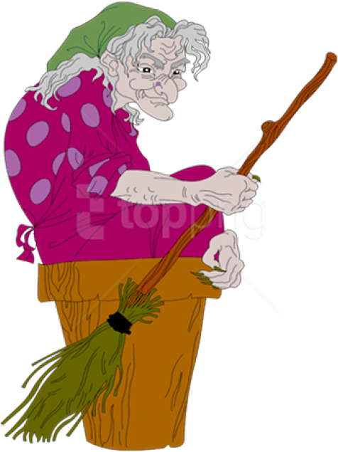 Ugly Witch With Broom Clipart (481x652), Png Download