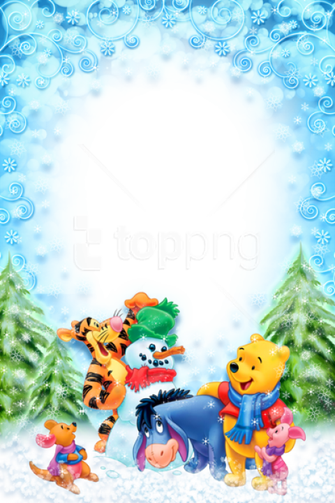 Free Png Christmas Kids Winter Photo Frame With Winnie - Disney Christmas Picture Frame Clipart (480x720), Png Download