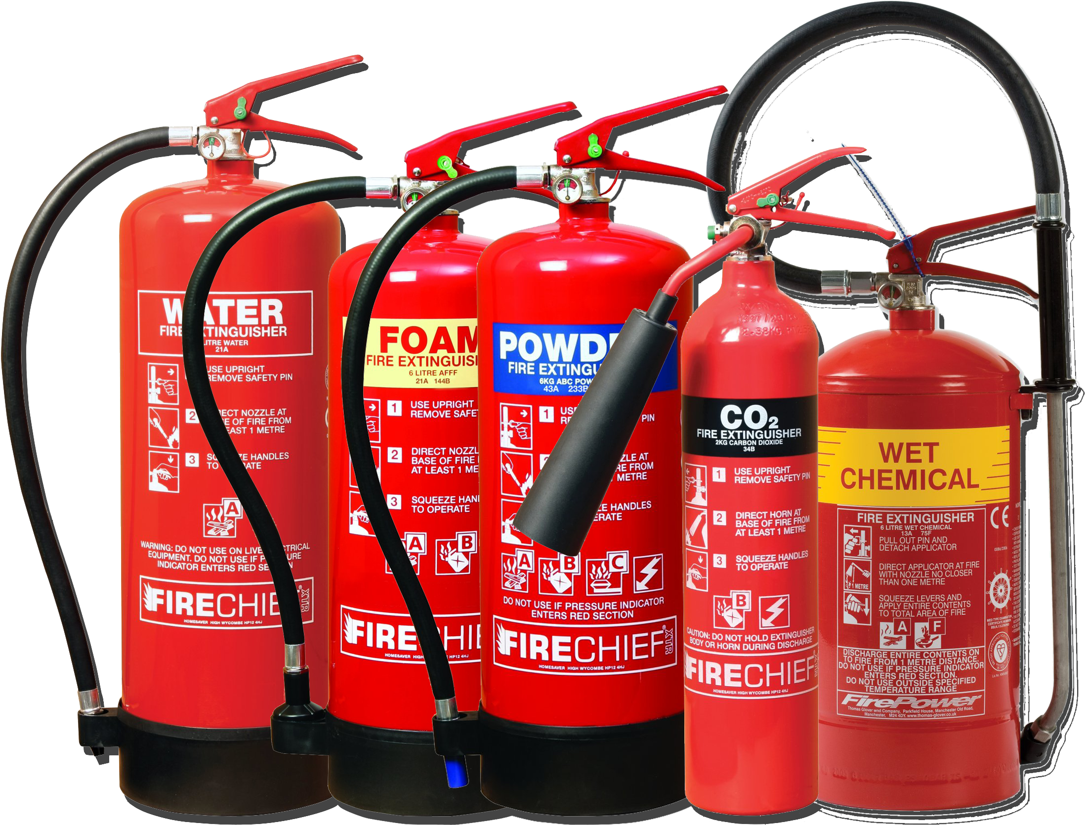 Range Of Different Extingusihers - Fire Extinguisher Types Png Clipart (2925x1925), Png Download