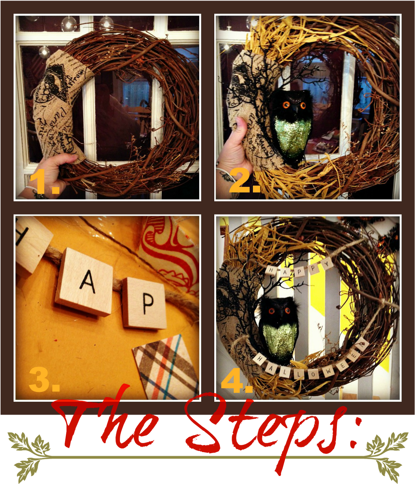 4 Steps To Make A Spooky Rustic Halloween Owl Wreath - Decoration Clipart (1356x1600), Png Download