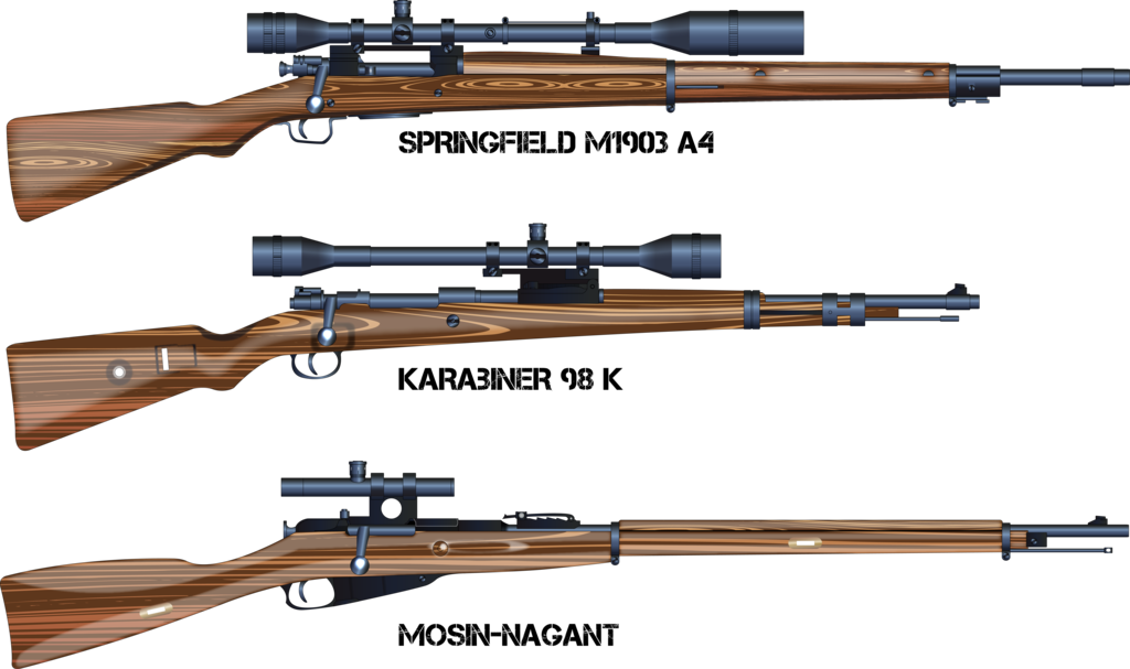Vector Free Sniper Rifles Of World War Ii - Ww2 Guns Sniper Clipart (1024x607), Png Download