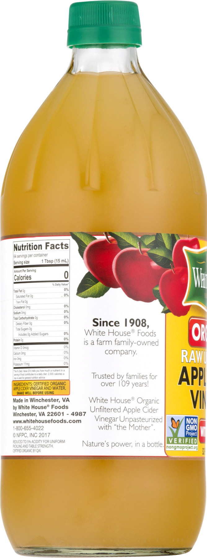 White House Organic Apple Cider Vinegar, Raw & Unfiltered, - White House Apple Cider Vinegar 16 Upc Clipart (1800x1800), Png Download
