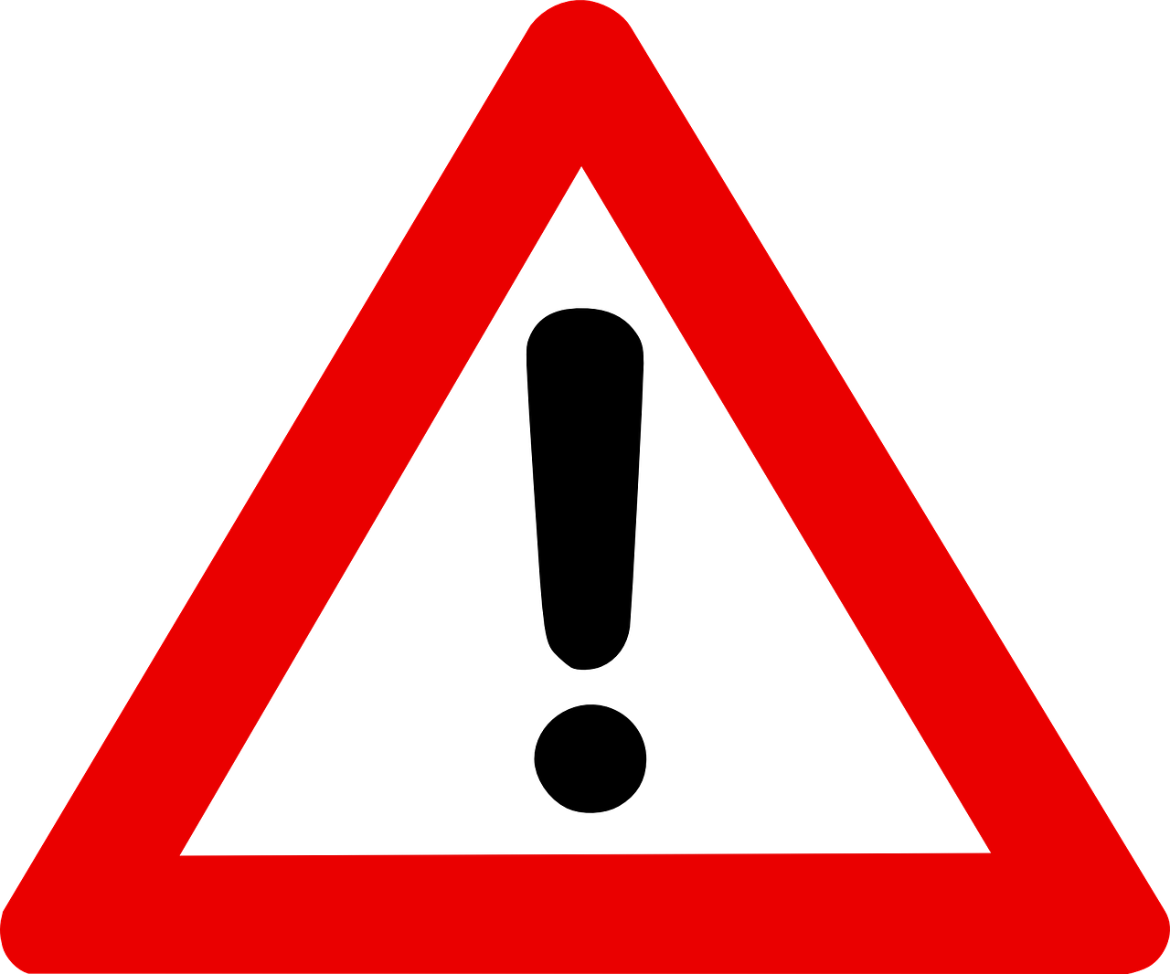 Warning Sign Exclamation Mark In Red Triangle Alert - Warning Sign Svg Clipart (1280x1066), Png Download