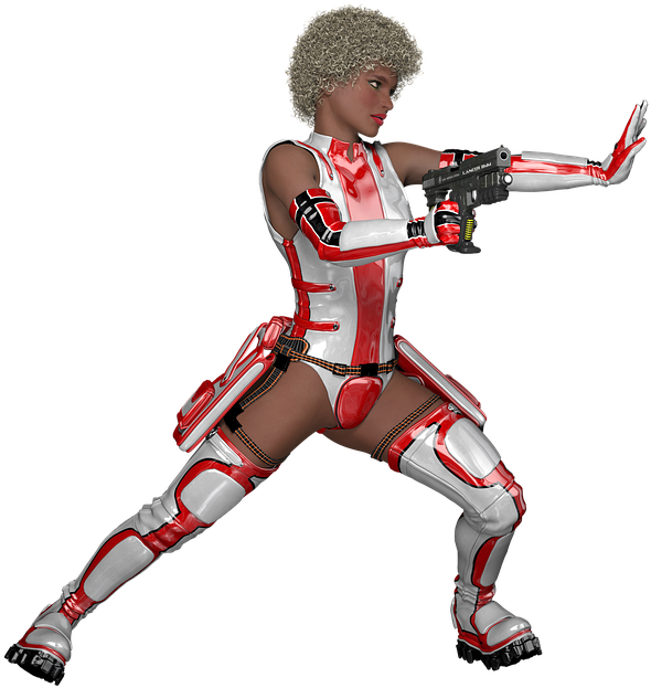 Fighting Warrior Woman Sci-fi Action Hero Pose - Costume Clipart (666x720), Png Download