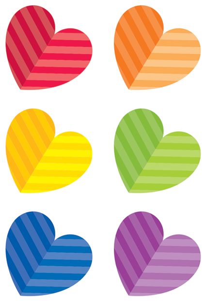 Cut-outs Rainbow Hearts 6" 36/pkg - Colored Hearts To Cut Out Clipart (650x650), Png Download