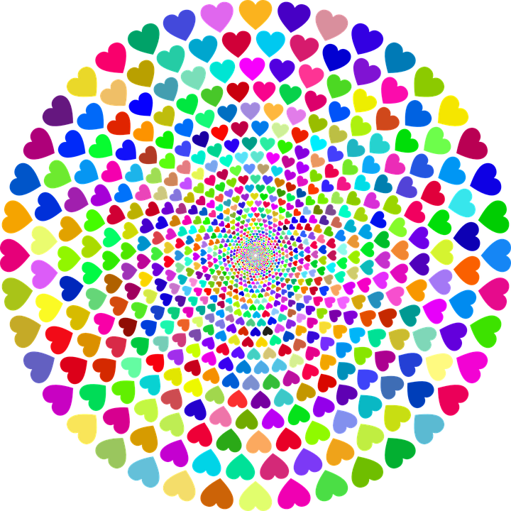 Colorful Prismatic Chromatic Rainbow Hearts Love - Colorful Images Of Hearts Clipart (720x720), Png Download