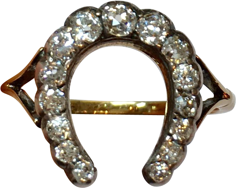 Victorian Diamond And 18k Gold Lucky Horseshoe Ring - Body Jewelry Clipart (767x767), Png Download