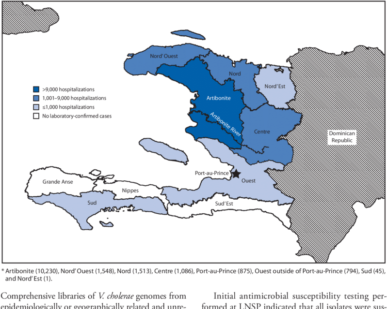Number Of Persons Hospitalized With Cholera, By Department* - Haiti Clean Water Map Clipart (850x638), Png Download