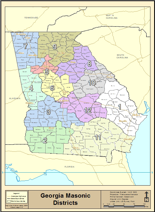 The 12 Masonic Districts Of The Great State Of Georgia - Atlas Clipart (604x781), Png Download