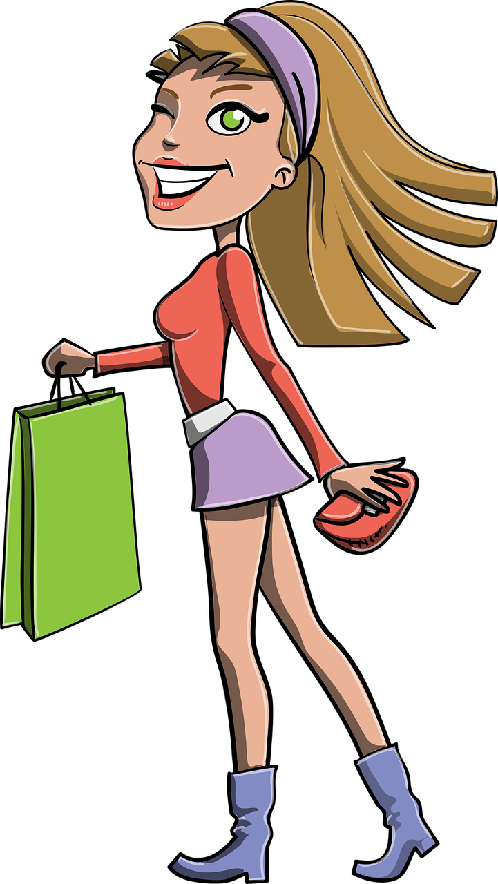 Girl Shopping Bag Gift Blonde Png Image - Stylish Girl Png Vector Character Clipart (721x1280), Png Download