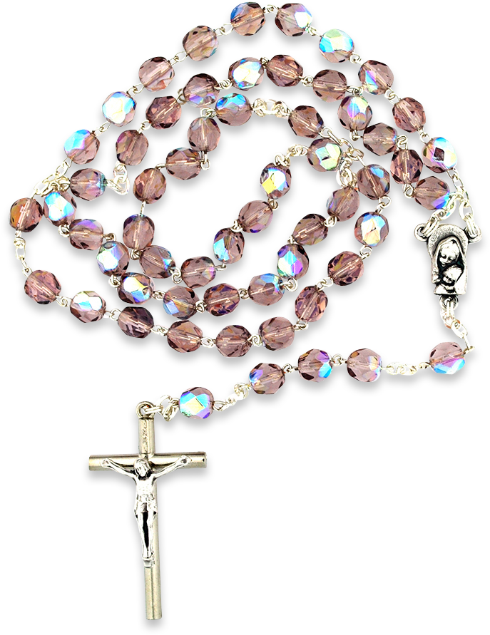 Purple Crystal Rosary Beads - Cross Clipart (687x891), Png Download