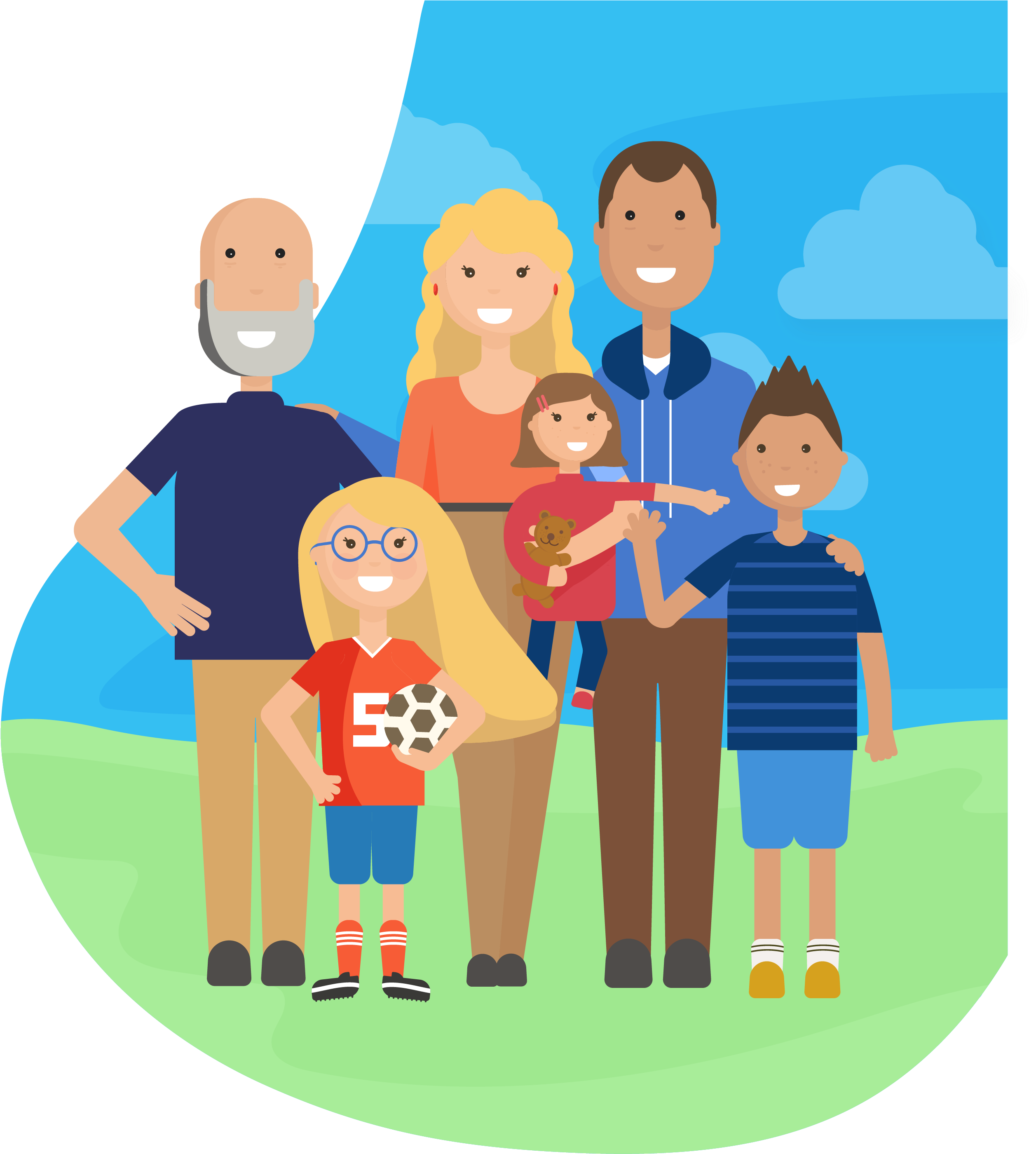 Happy Family Of Parents, Three Children, And A Grandfather - Cartoon Clipart (2529x2799), Png Download