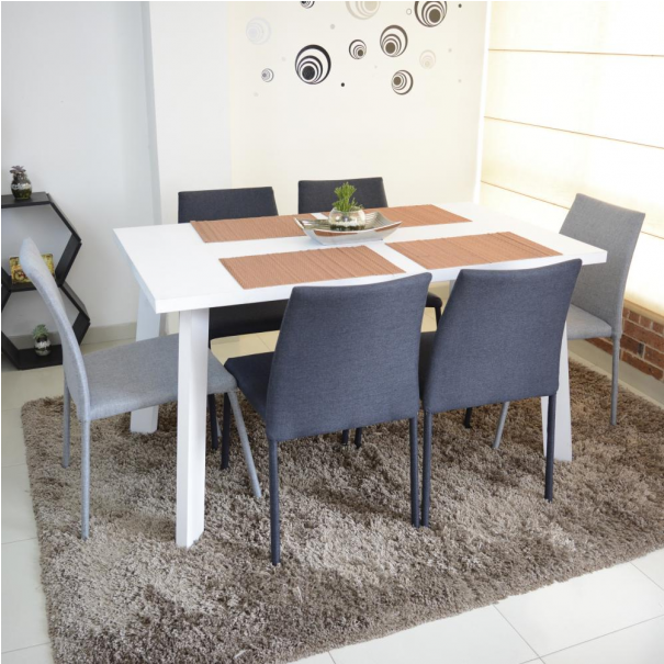 Comedor Lugo Plus Blanco / Plomo Plata Sillas Tapizadas, - Writing Desk Clipart (604x855), Png Download