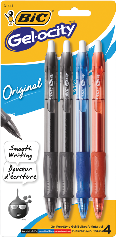Gel Pen Rt Ast Gel-ocity 4/pk - Bic Gel Ocity Pens Clipart (850x850), Png Download